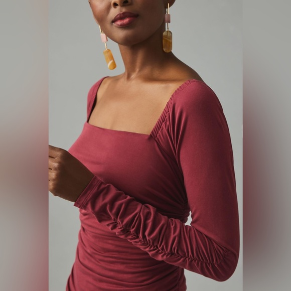 ✨ Anthropologie Ruched Square-Neck Dress Sz L - Picture 5 of 6